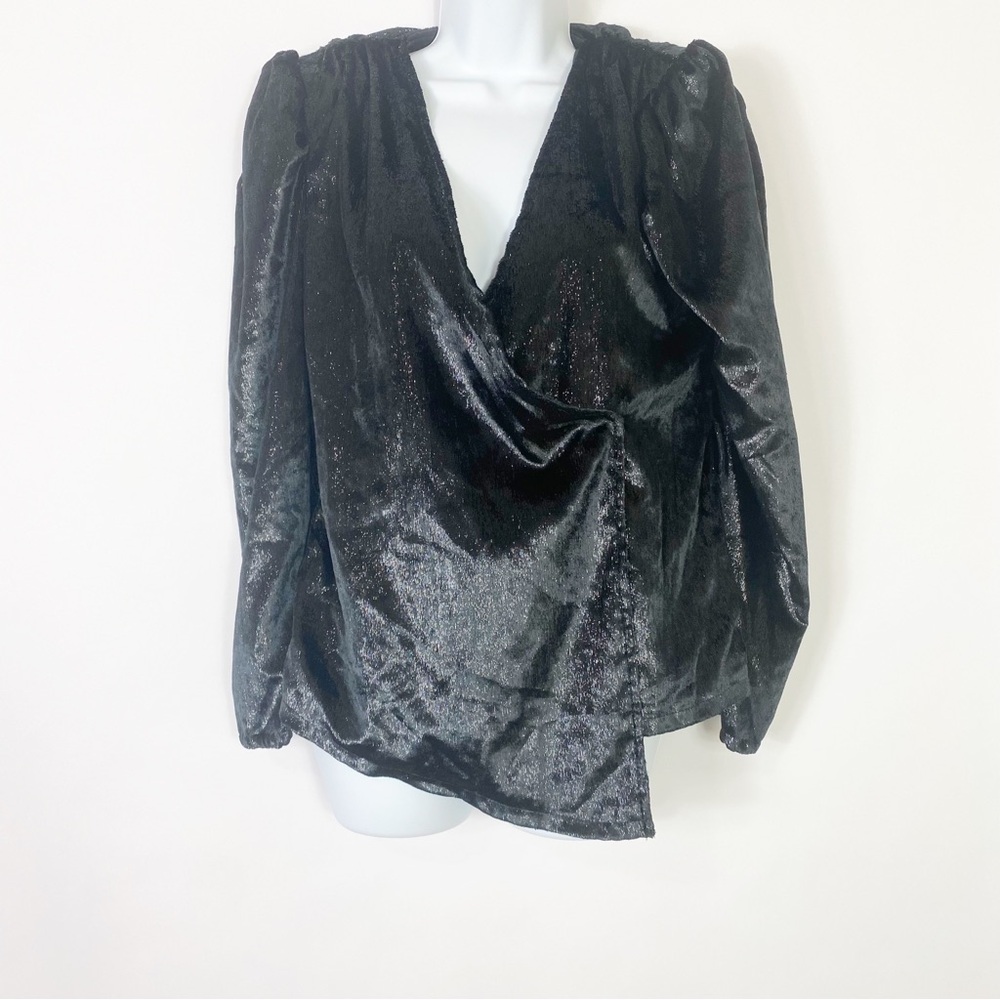 Kendall & Kylie Gray Puff Sleeve Asymmetrical Wrap Blouse Night Out Wrap Chic S